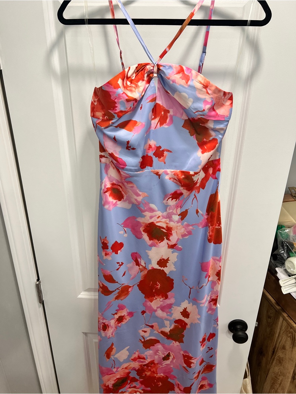 Here Comes The Sun - Floral Slip Maxi Dress in Periwinkle and Red